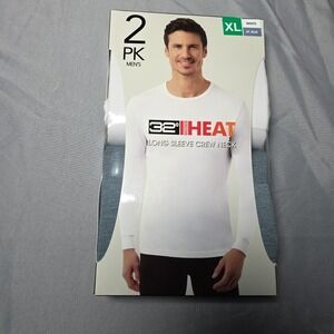 32 Degrees Heat Men's 2-Pack Long Sleeve Crew Neck Tee, White/HT. Blue, XL NEW